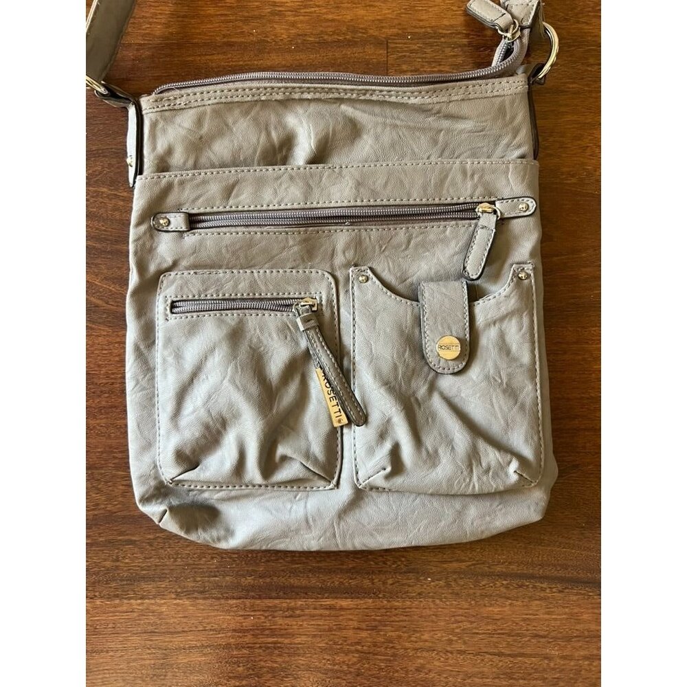 Rosetti Taupe Faux Leather Crossbody Purse Multi Pocket Adjustable Strap Bag